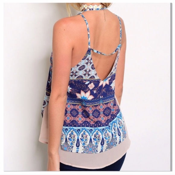 Navy Floral Print Tank - Picture 3 of 3